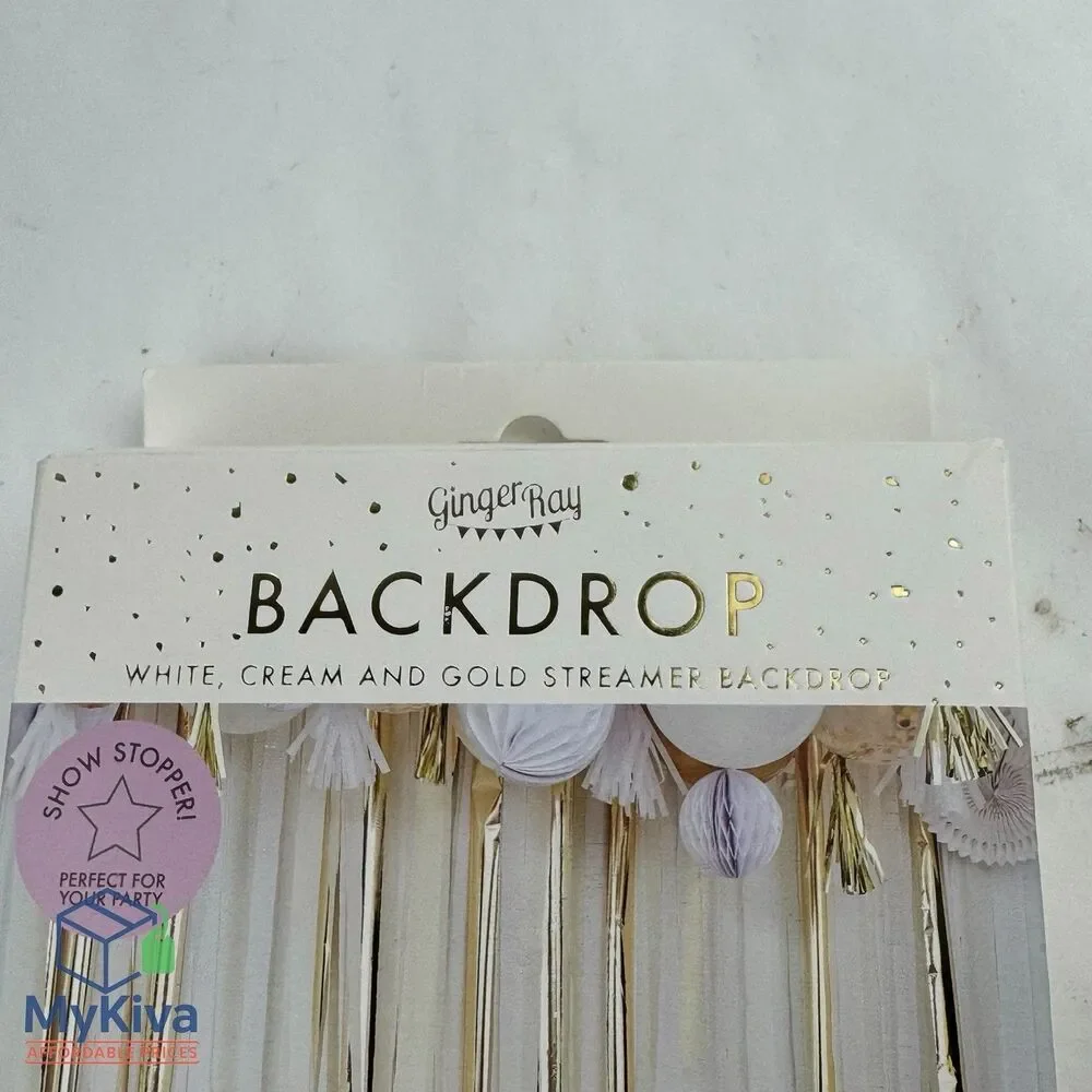Ginger Ray Backdrop White Cream Gold Metallic Streamer Party Mix It Up